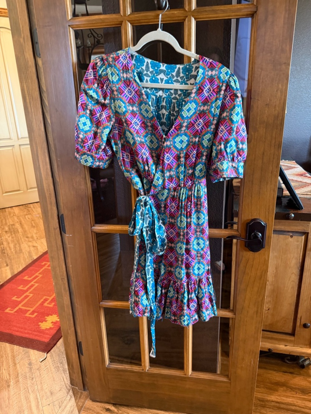 Boho Floral Reversible Wrap Dress in Teal & Pink